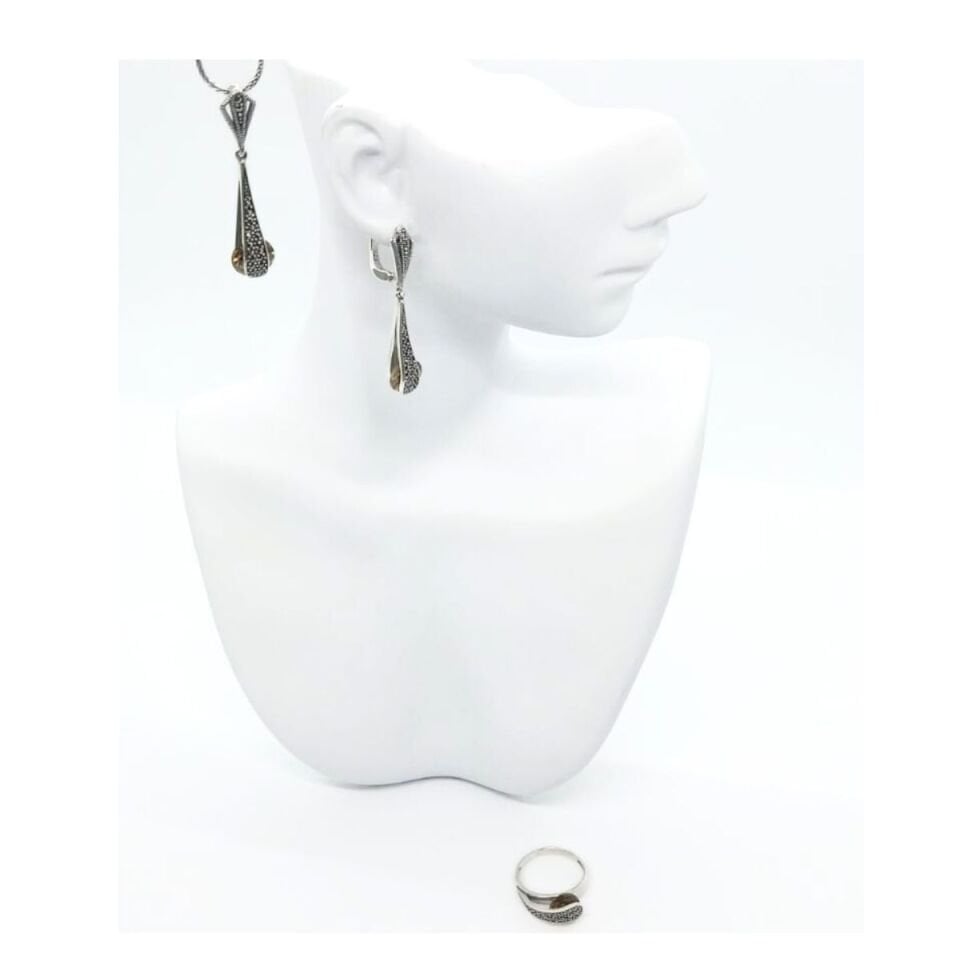 Markazit Kenarlı  Zultamit Hareketli Doğal Taşlı Gümüş Takım