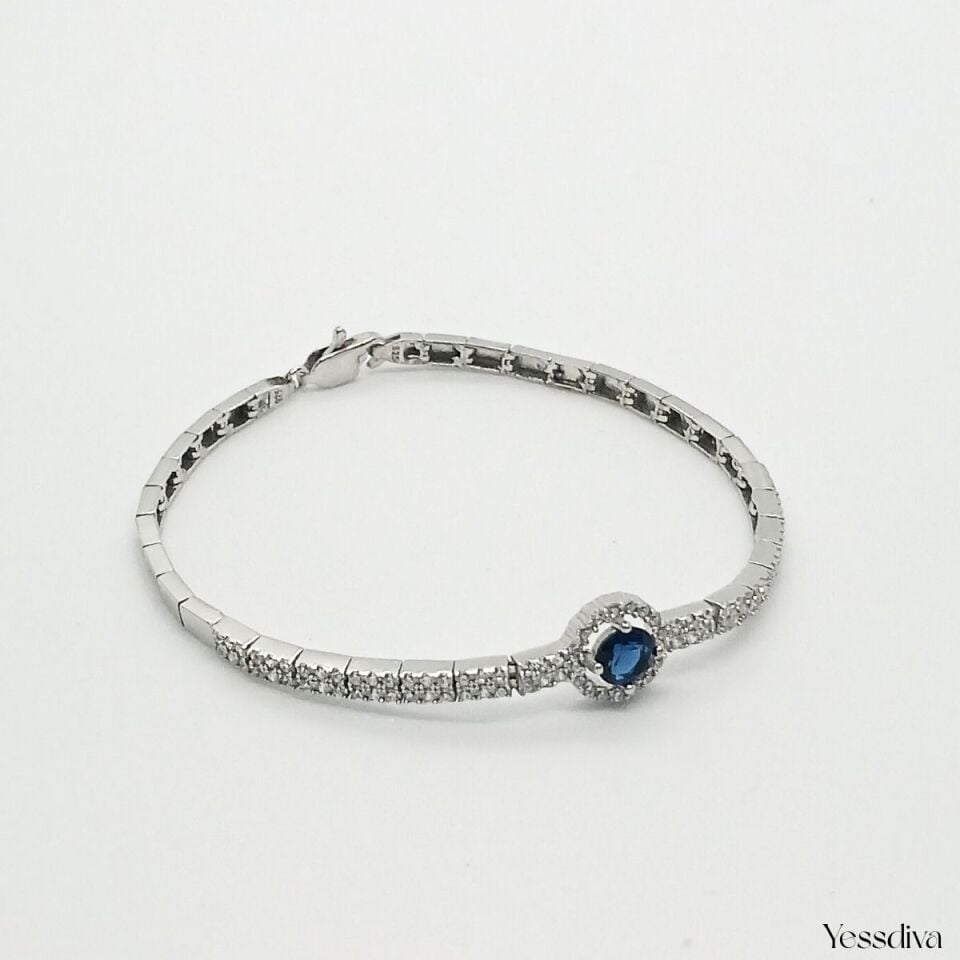 Mavi Zirkon Taşlı Gümüş Bileklik