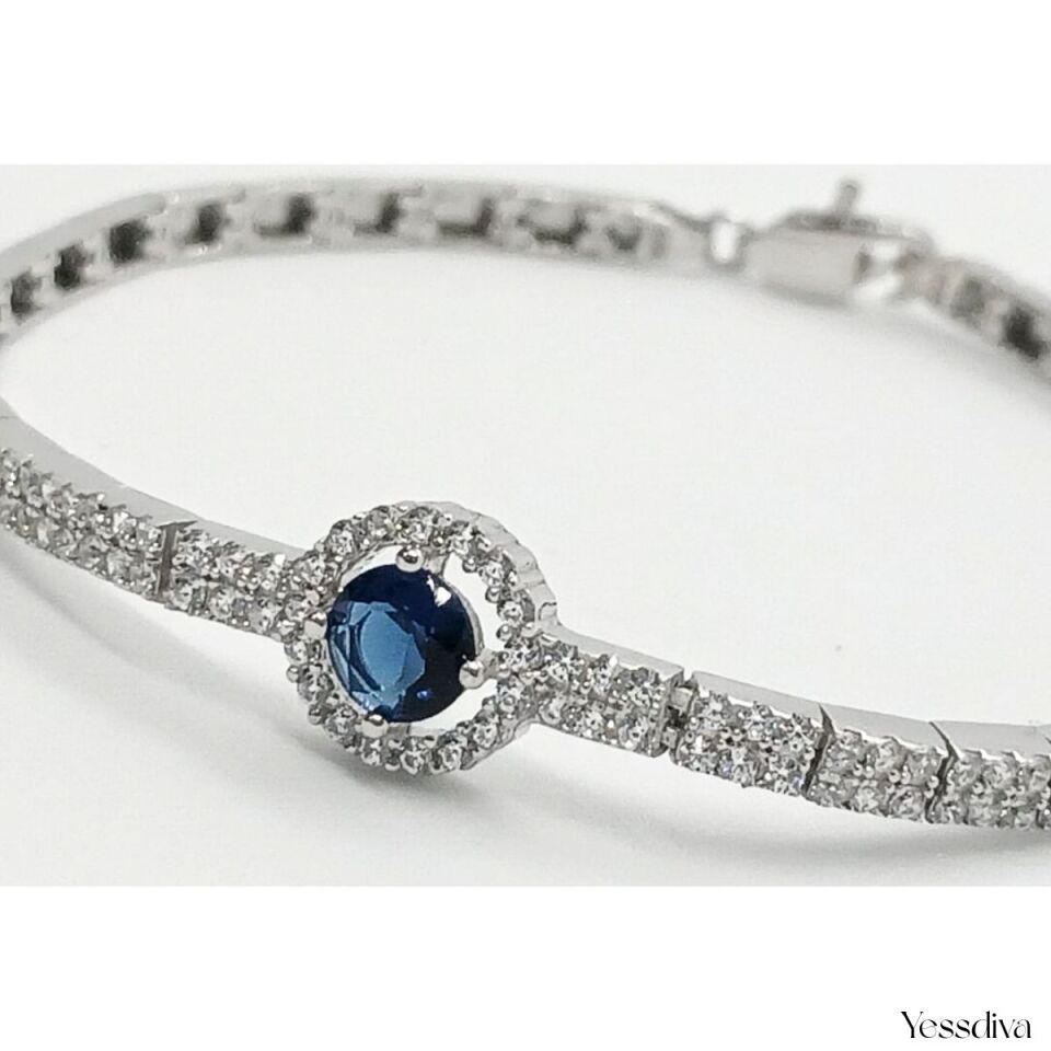 Mavi Zirkon Taşlı Gümüş Bileklik