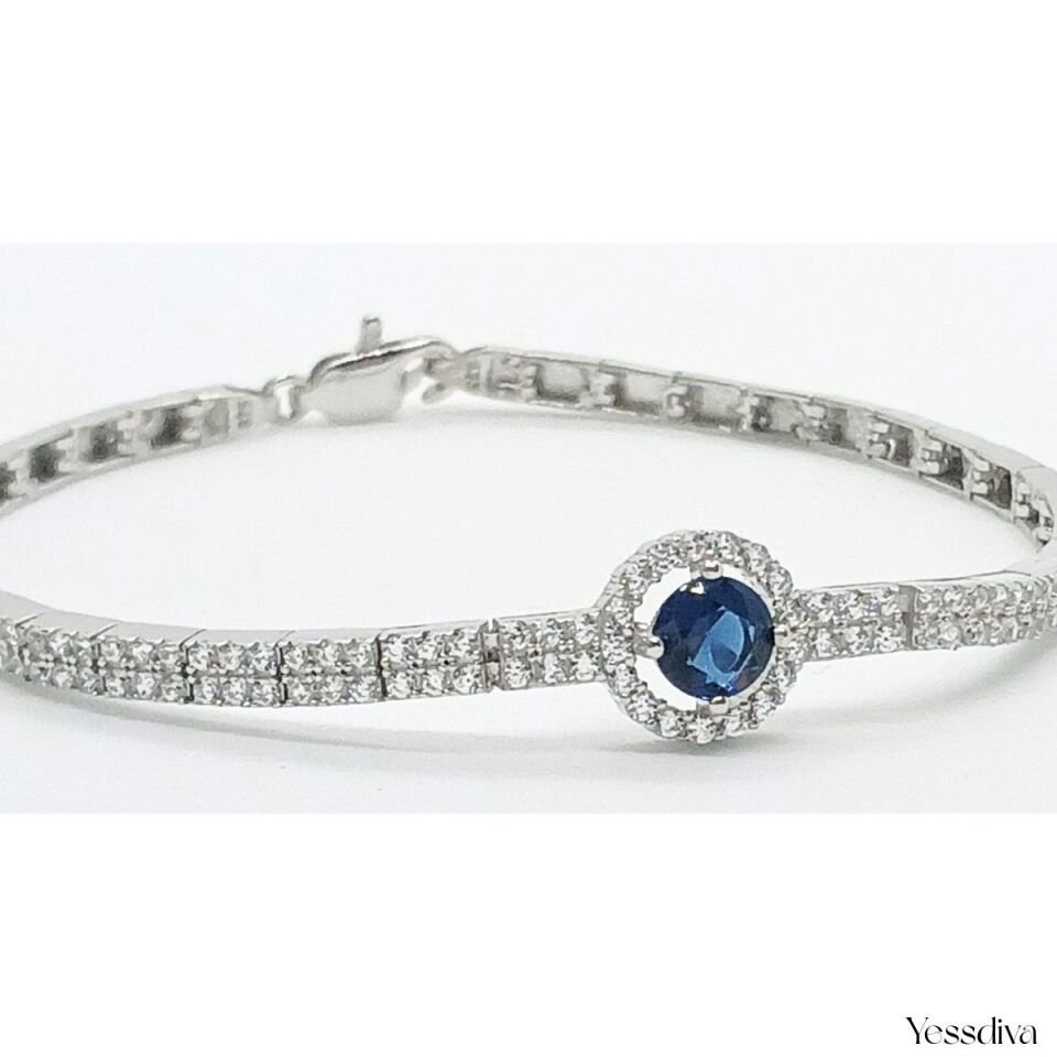 Mavi Zirkon Taşlı Gümüş Bileklik