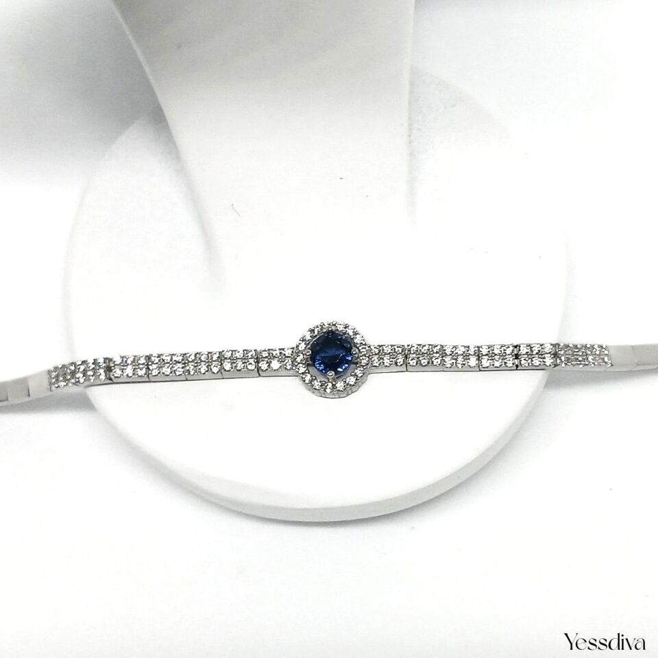 Mavi Zirkon Taşlı Gümüş Bileklik