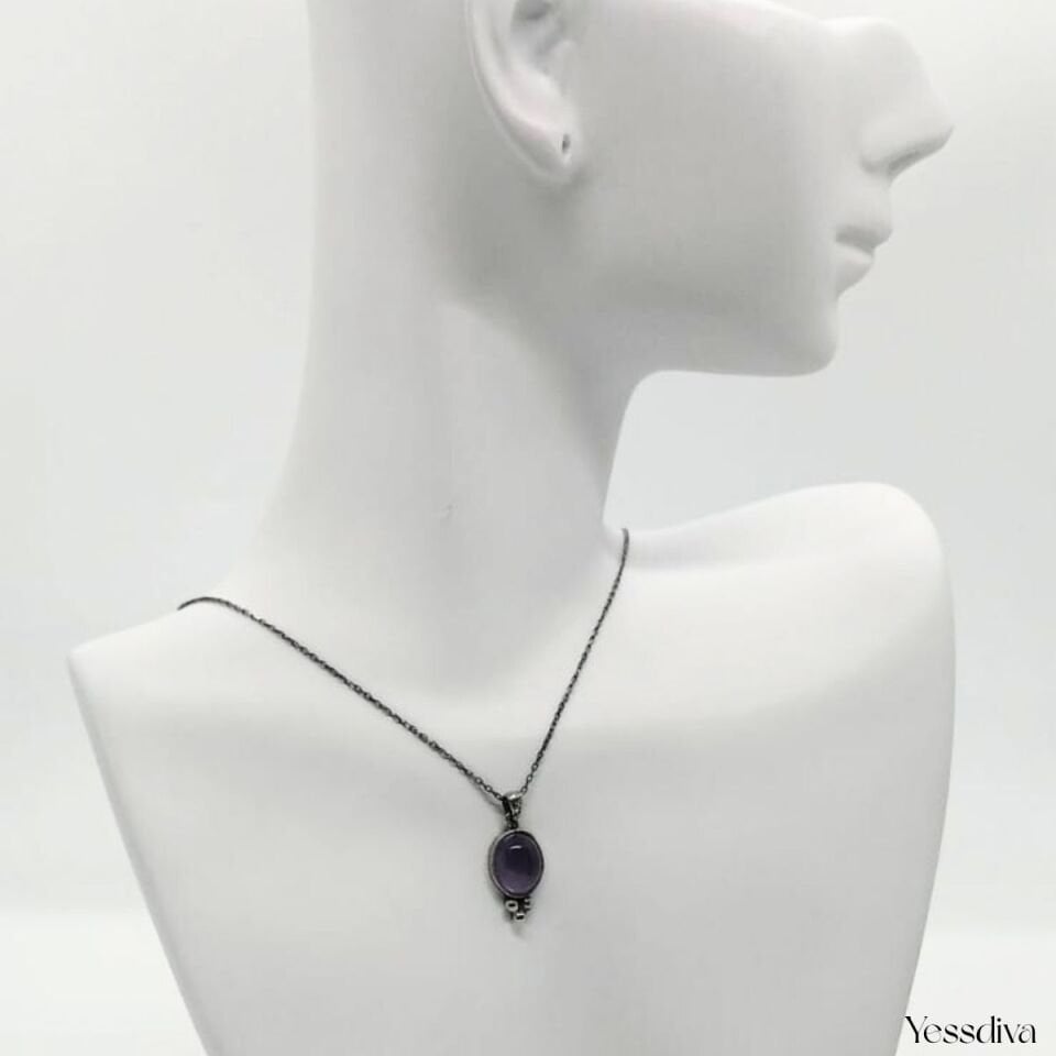 Gümüş Ametis Doğal Taş kolye