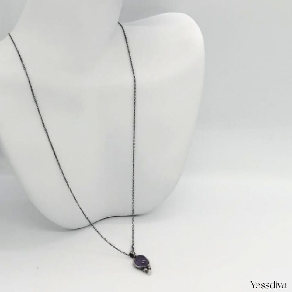 Gümüş Ametis Doğal Taş kolye