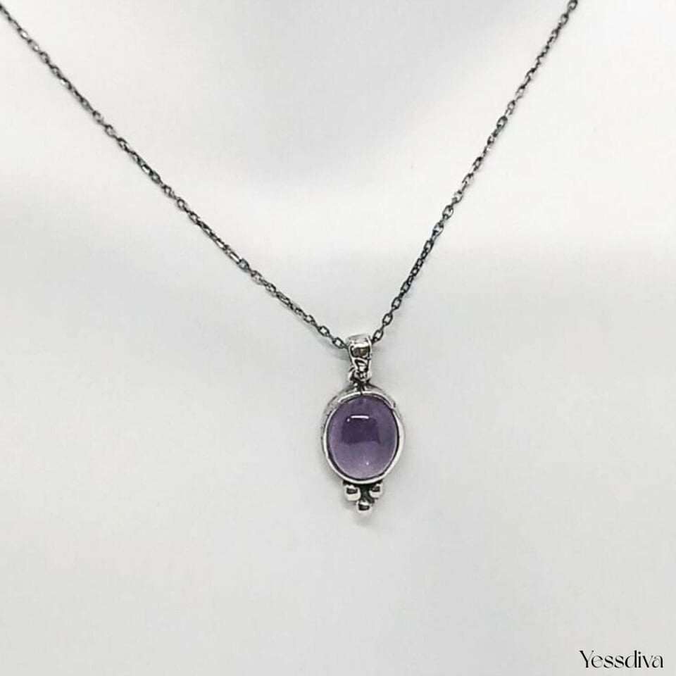 Gümüş Ametis Doğal Taş kolye