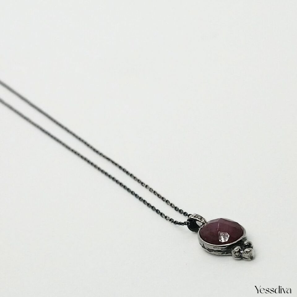 Gümüş Yakut Doğal Taşlı Kolye