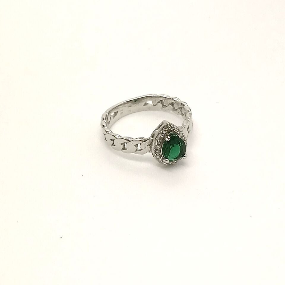 Yeşil Zirkon Taşlı Gümüş Yüzük