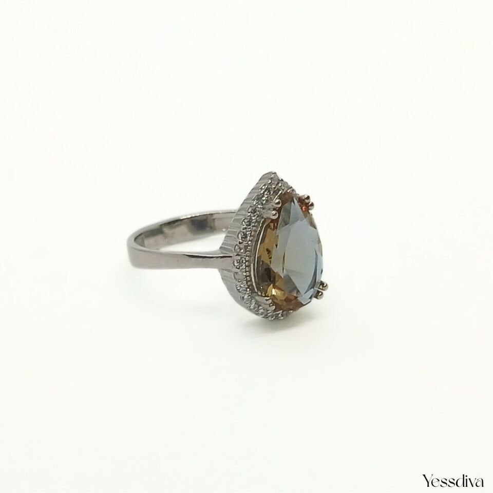 Zultanit Doğal Taşlı Damla Gümüş Yüzük