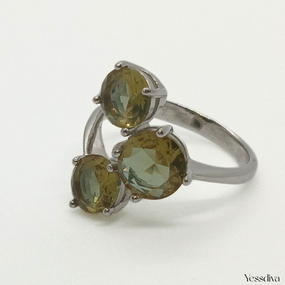 Sitrin Zirkon 3 Taşlı Gümüş Yüzük