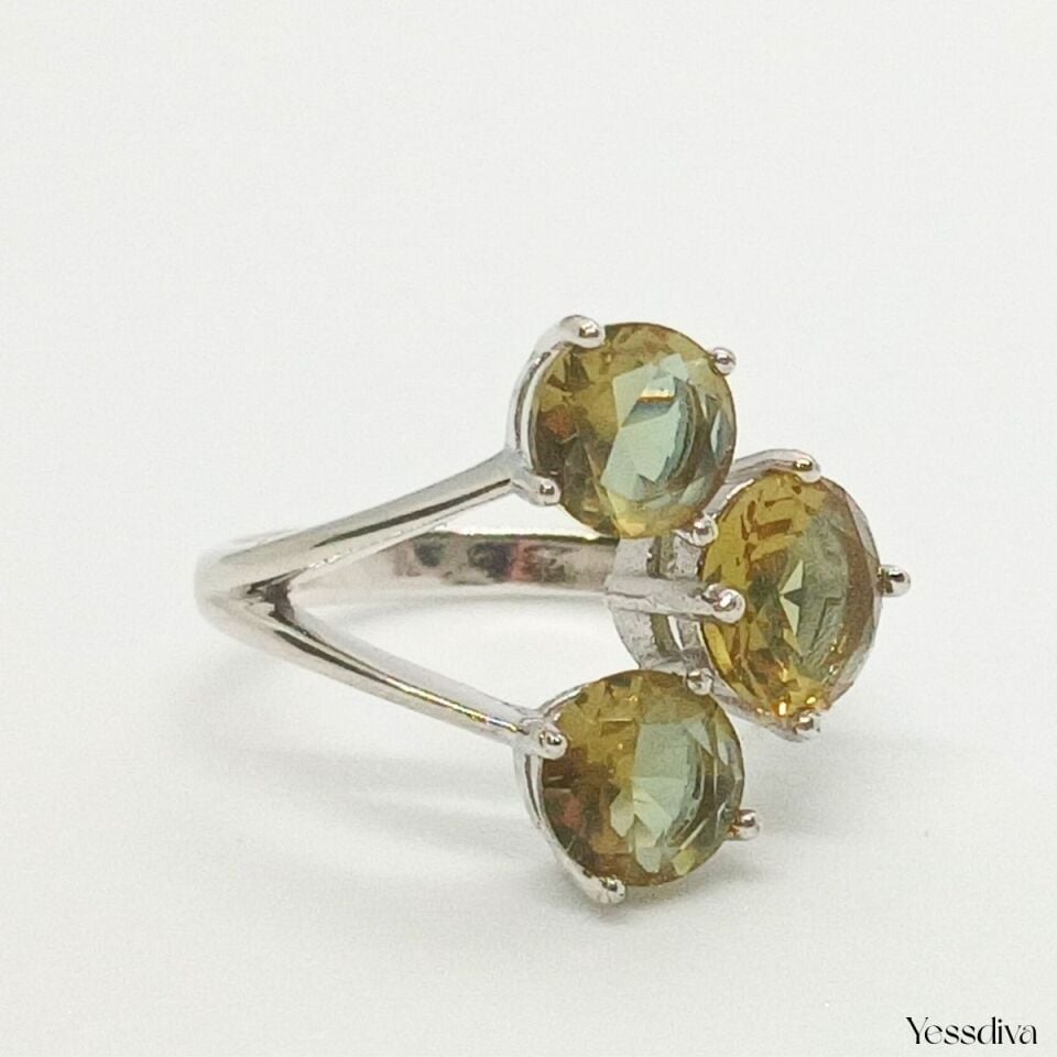 Sitrin Zirkon 3 Taşlı Gümüş Yüzük