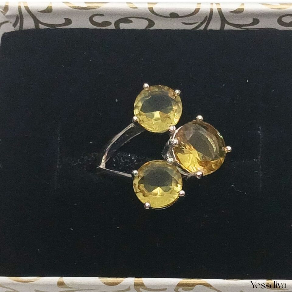 Sitrin Zirkon 3 Taşlı Gümüş Yüzük