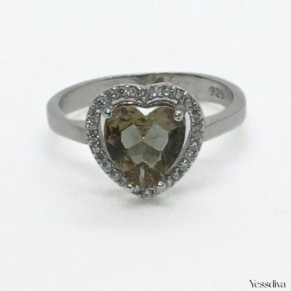 Zultanit Doğal Taşlı Kalp Gümüş Yüzük