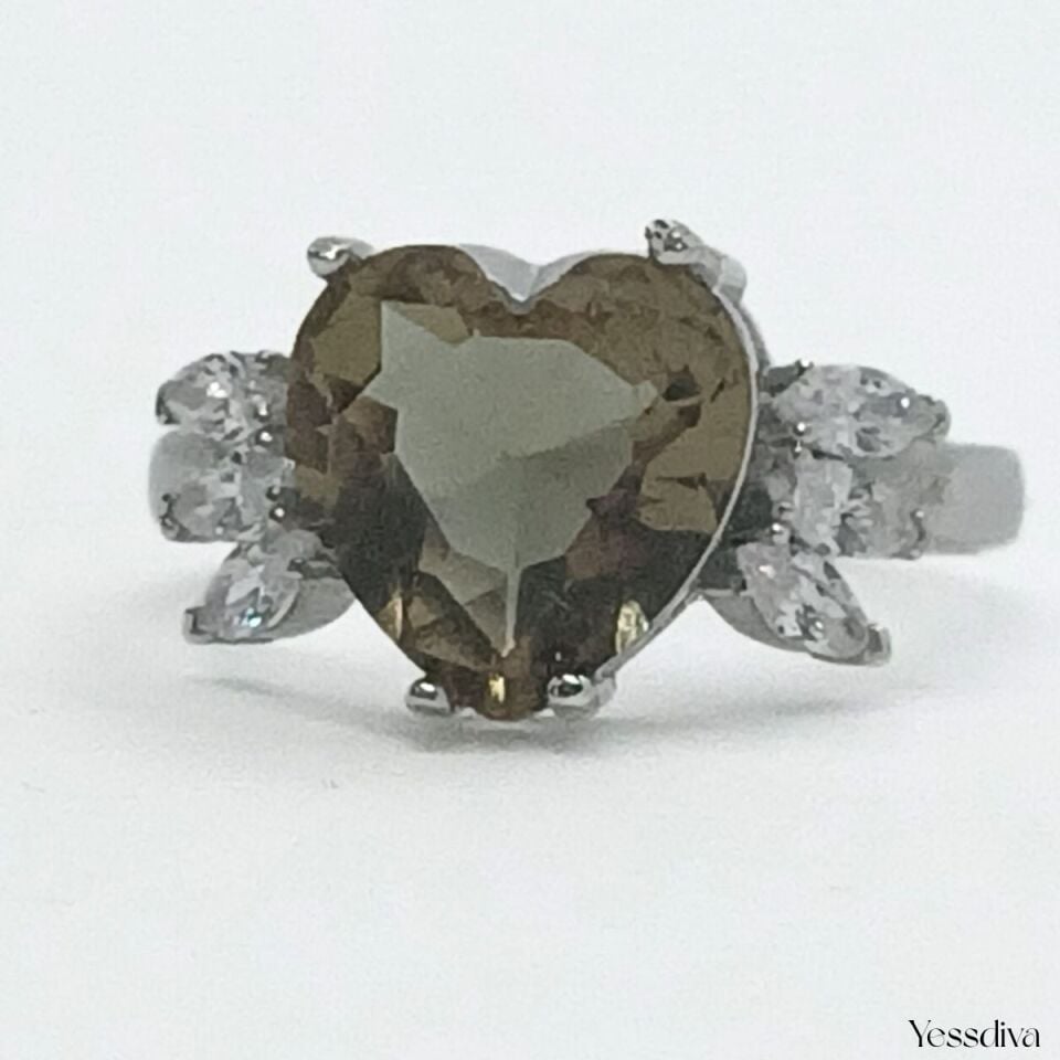 Zultanit Doğal Taşlı Kalp Melek Gümüş Yüzük