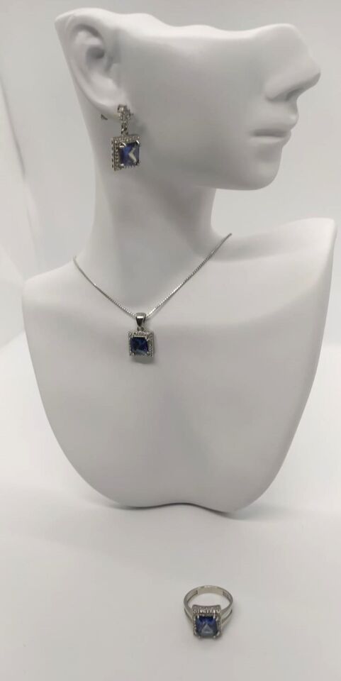 Mavi Topaz Kolye Yüzük Küpe Gümüş Takım