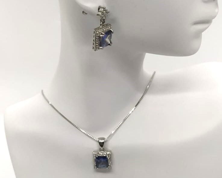 Mavi Topaz Kolye Yüzük Küpe Gümüş Takım