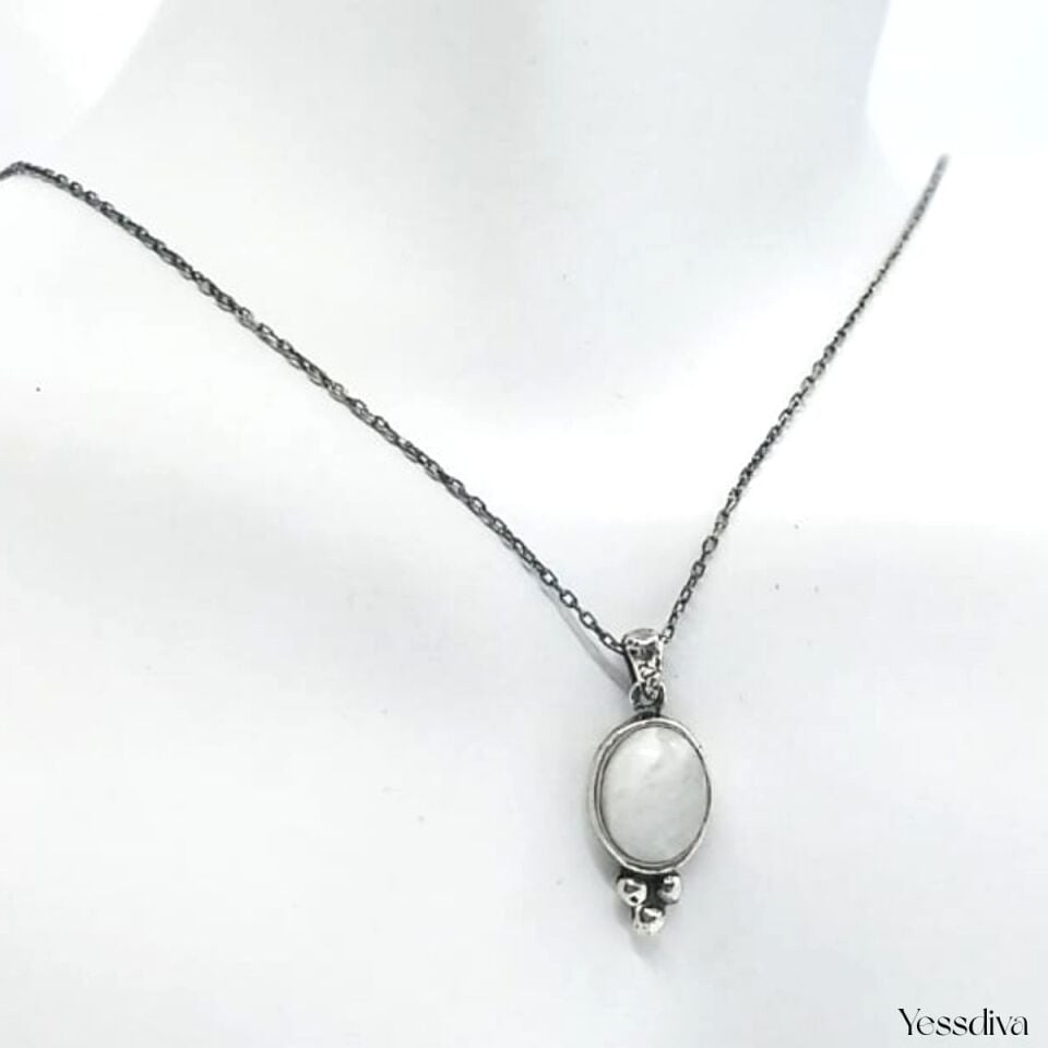 Ay Doğal Taş Gümüş Kolye