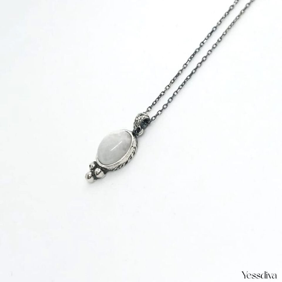 Ay Doğal Taş Gümüş Kolye