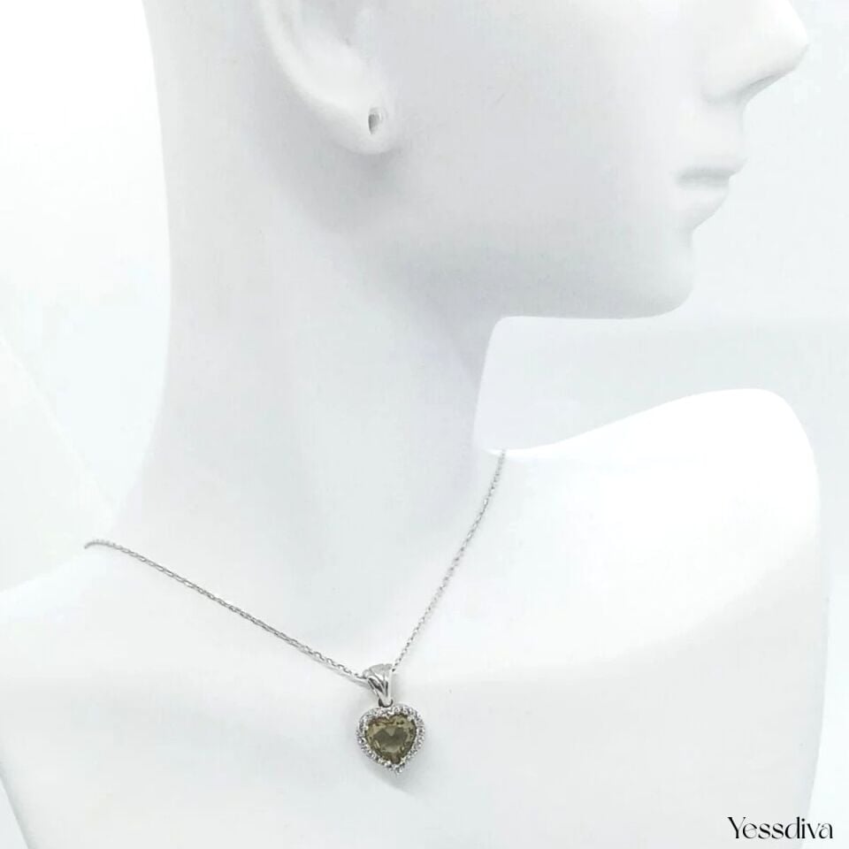 Zultanit Doğal Taşlı Kalp Gümüş Kolye