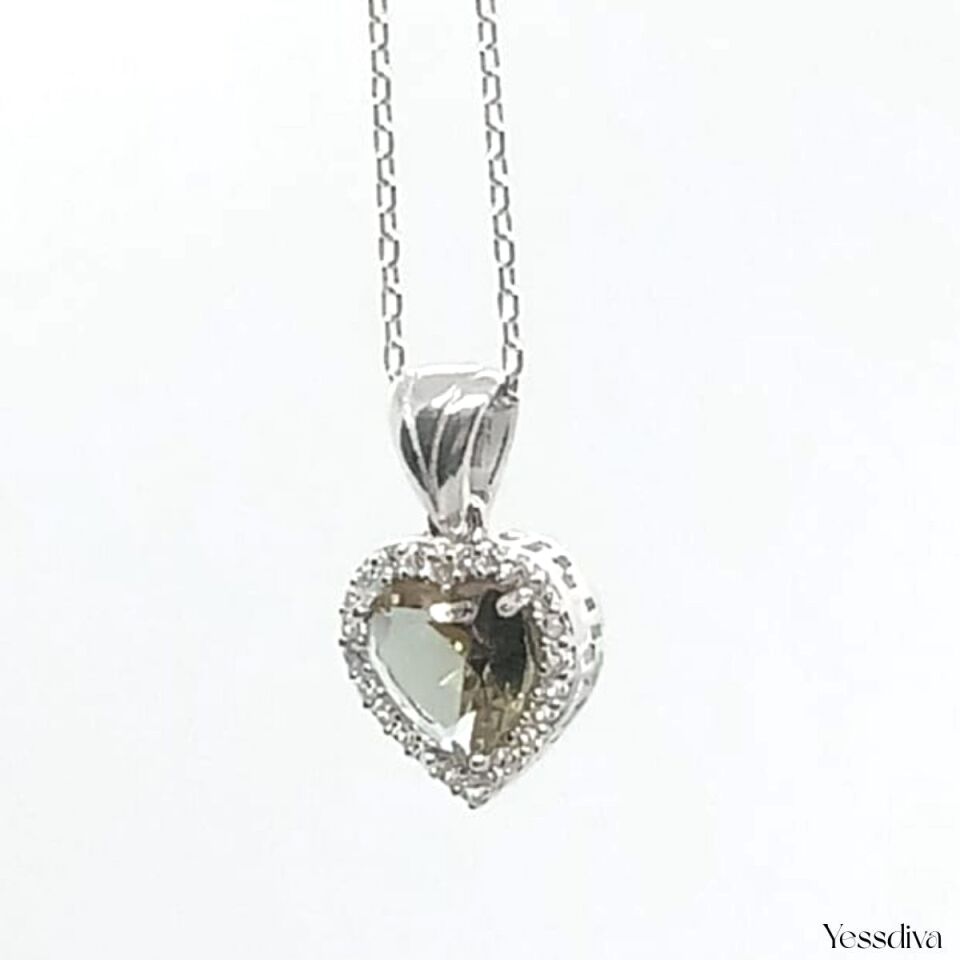 Zultanit Doğal Taşlı Kalp Gümüş Kolye