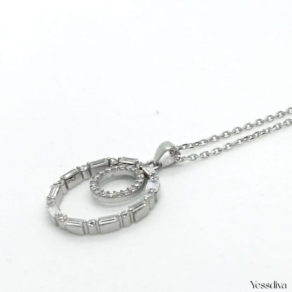 Dualite Zirkon Taşlı Gümüş Kolye