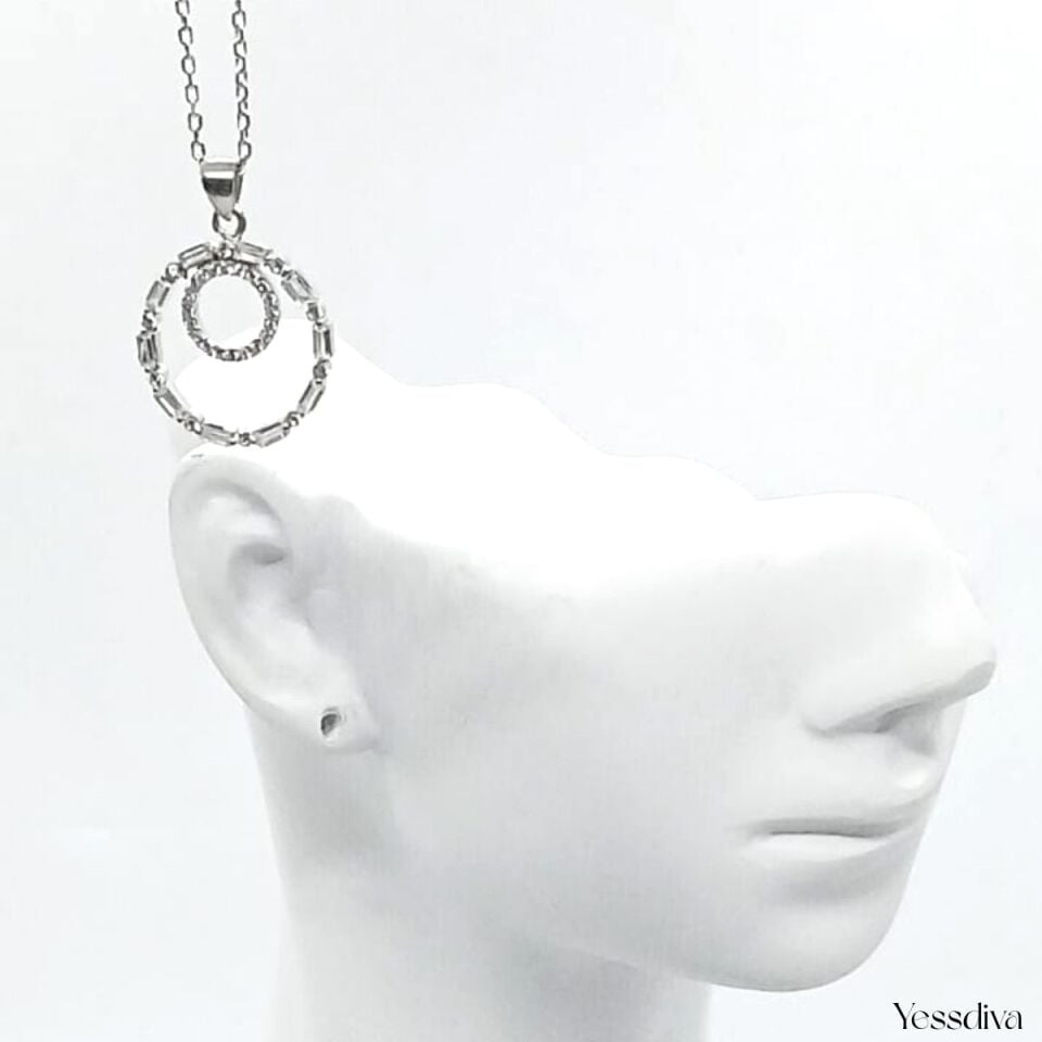 Dualite Zirkon Taşlı Gümüş Kolye