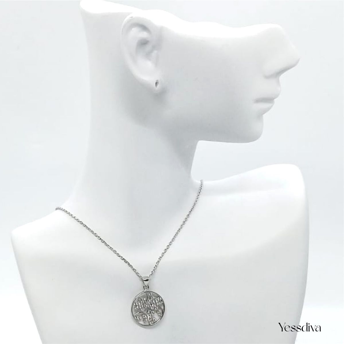 Çiçek Zirkon Taşlı Kurdele Desen Gümüş Kolye